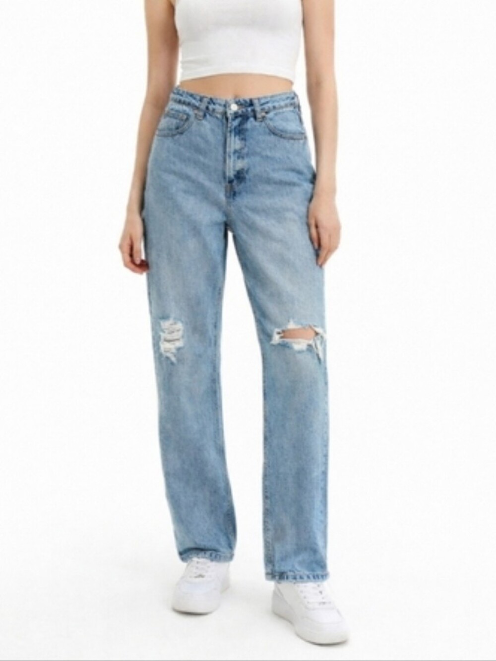Wild Fable Womens High Rise Straight Leg Jeans Distressed Blue Denim Size 10